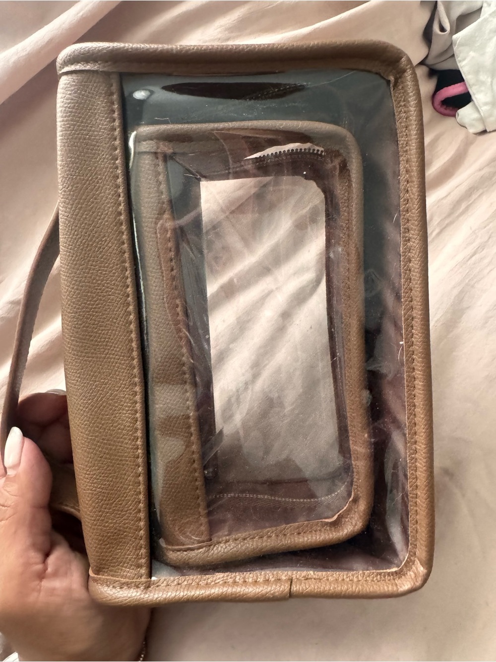 Target Clear Cosmetic Bag with Brown Trim